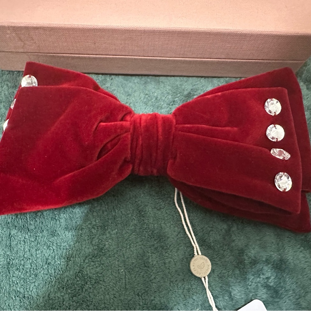 🚫🚫🚫SOLD Miu miu Elegant Red Velvet Bow with Crystal Accents
